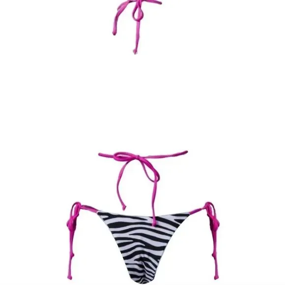 NEW ZEBRA CONTRAST PINK TRIM BIKINI SET - Picture 4 of 10